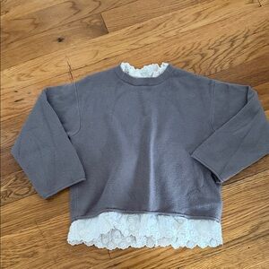 Zara Gray Top with White Lace Detailing